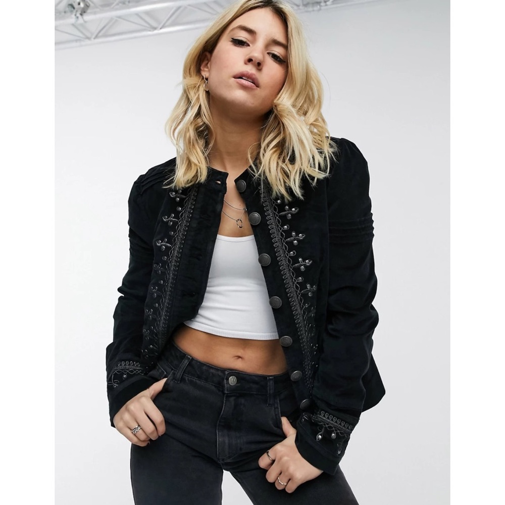 New Free People Maven black military style fitted jacket Size Small